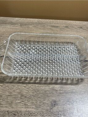 Vintage Anchor Hocking Hobnail Glass Divided Rectangular Handled Relish Tray